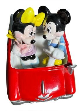 Vintage Schmid Disney Mickey Minnie Mouse Red Convertible Car Music Box Ceramic